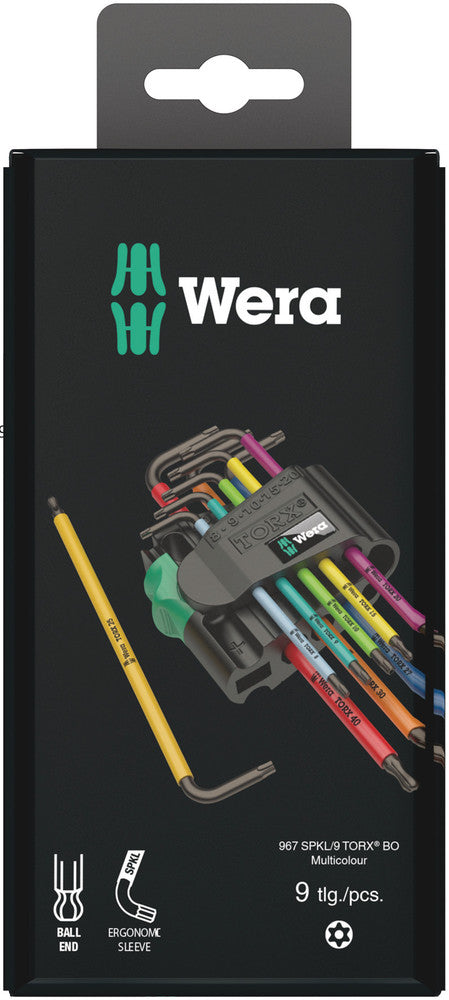 Wera 967/9 TX BO Multicolour 1 SB L-key set for tamper-proof TORX® screws, BlackLaser, 9pieces