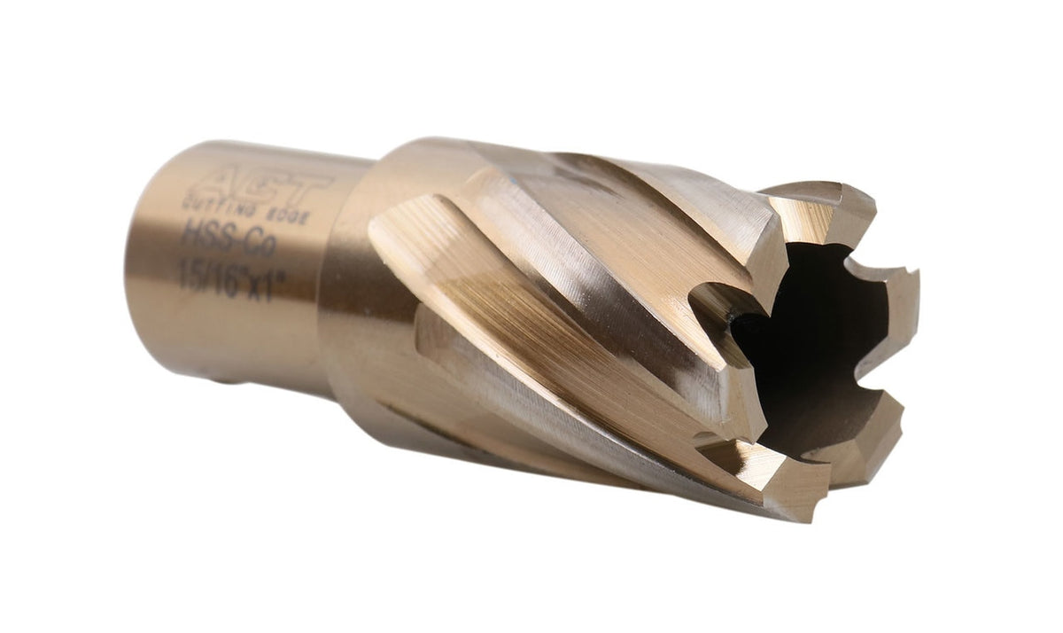Jeu de 7 couteaux annulaires M35 (H.S.S. plus 5 % de cobalt), 9/16 po à 15/16 po, tige Weldon 3/4", profondeur de coupe de 1 po, 1 pince pilote, #AC01 -1000