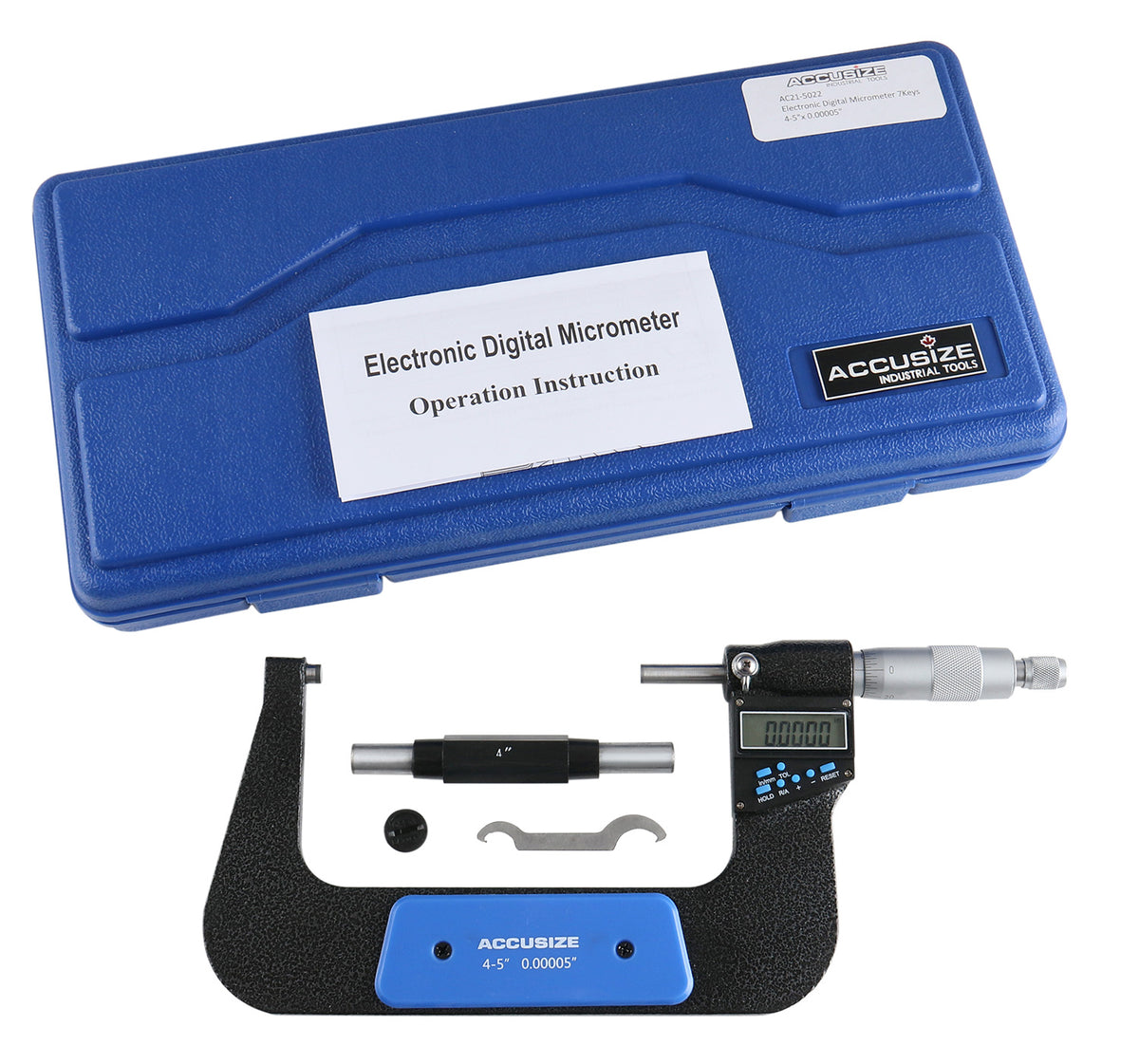4-5''/100-125 mm 7 Keys Electronic Digital Outside Micrometers, 0.00005'' Or 0.001 mm Resolution, Ac21-5022