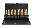 7 pc TiN Coated H.S.S. Annular Cutter Set w/ 3/4'' Weldon Shank, 9/16" to 15/16", 1 Pilot Pin, BC01-1000