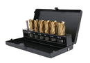 7 pc TiN Coated H.S.S. Annular Cutter Set w/ 3/4'' Weldon Shank, 9/16" to 15/16", 1 Pilot Pin, BC01-1000
