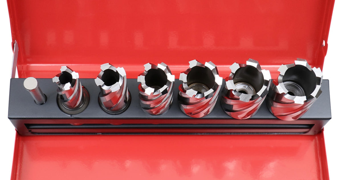 7 ps/set de couteaux annulaires HSS, coupe de profondeur 1", avec tige Weldon 3/4" & une goupille pilote, #BD01 -0000