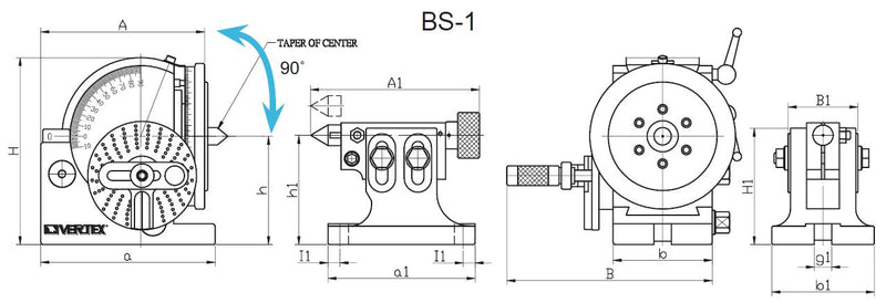 BS-1 5 Pouces Semi Universelle Tête de Séparation pour Fraiseuse Table Rotative, 1001-051