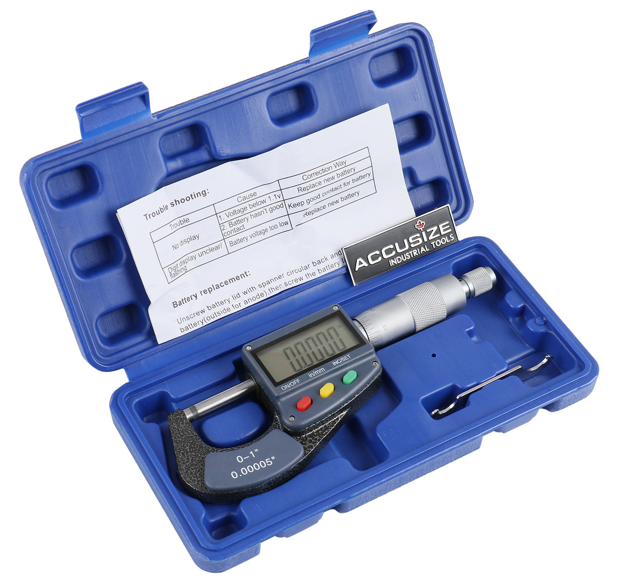 0-1'' by 0.0001'' Large Screen Electronic Digital Outside Micrometer Carbide Tipped, C085-0001