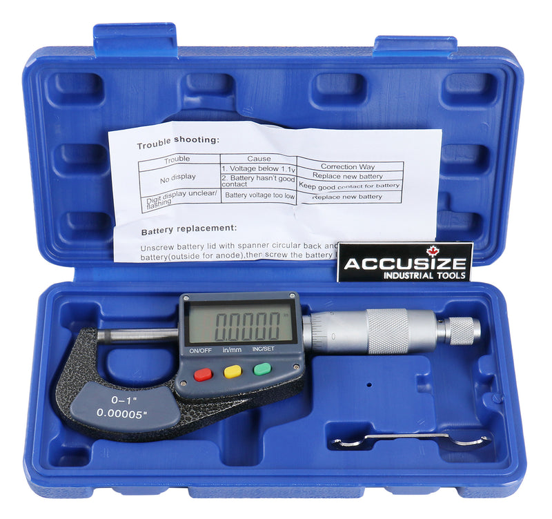 0-1'' by 0.0001'' Large Screen Electronic Digital Outside Micrometer Carbide Tipped, C085-0001