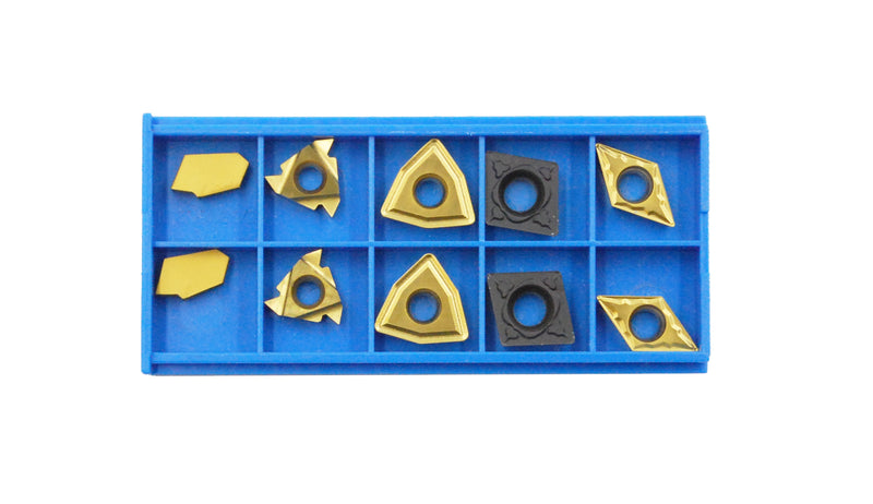 2 Pc of Each Style of Carbide Inserts for 9-Pc Indexable Carbide Turning Tool and Boring Bar Set