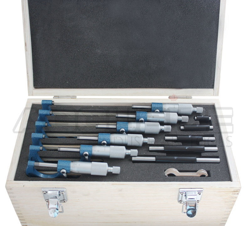 6 pc (0-1", 1-2", 2-3" 3-4", 4-5" and 5-6") Ultra-Precision Outside Micrometer Set Plus a Portable Micrometer Stand and a 6pc Telescoping Gauge Set, 0906-C153