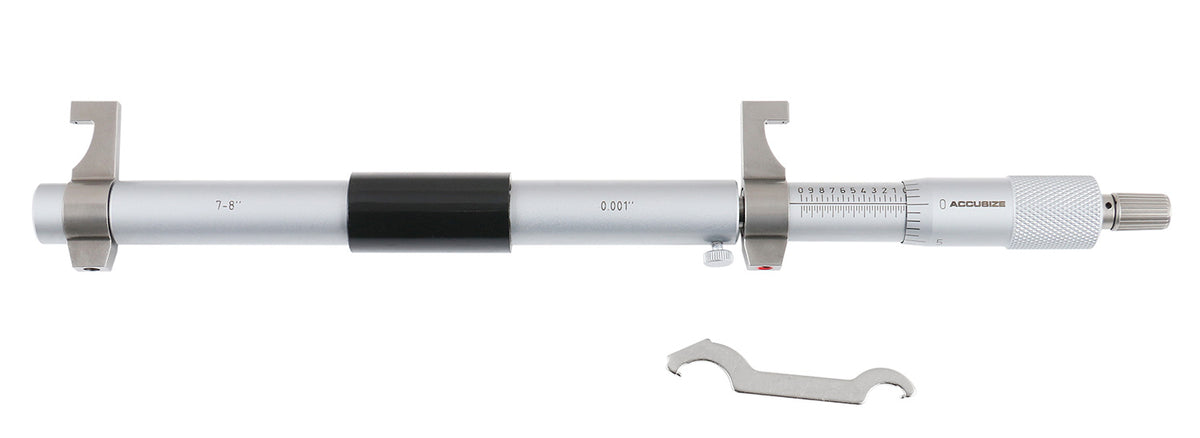 7-8'' by 0.001'' Inside Micrometer in Fitted Case, Satin Chrome Finished, Eg00-3228