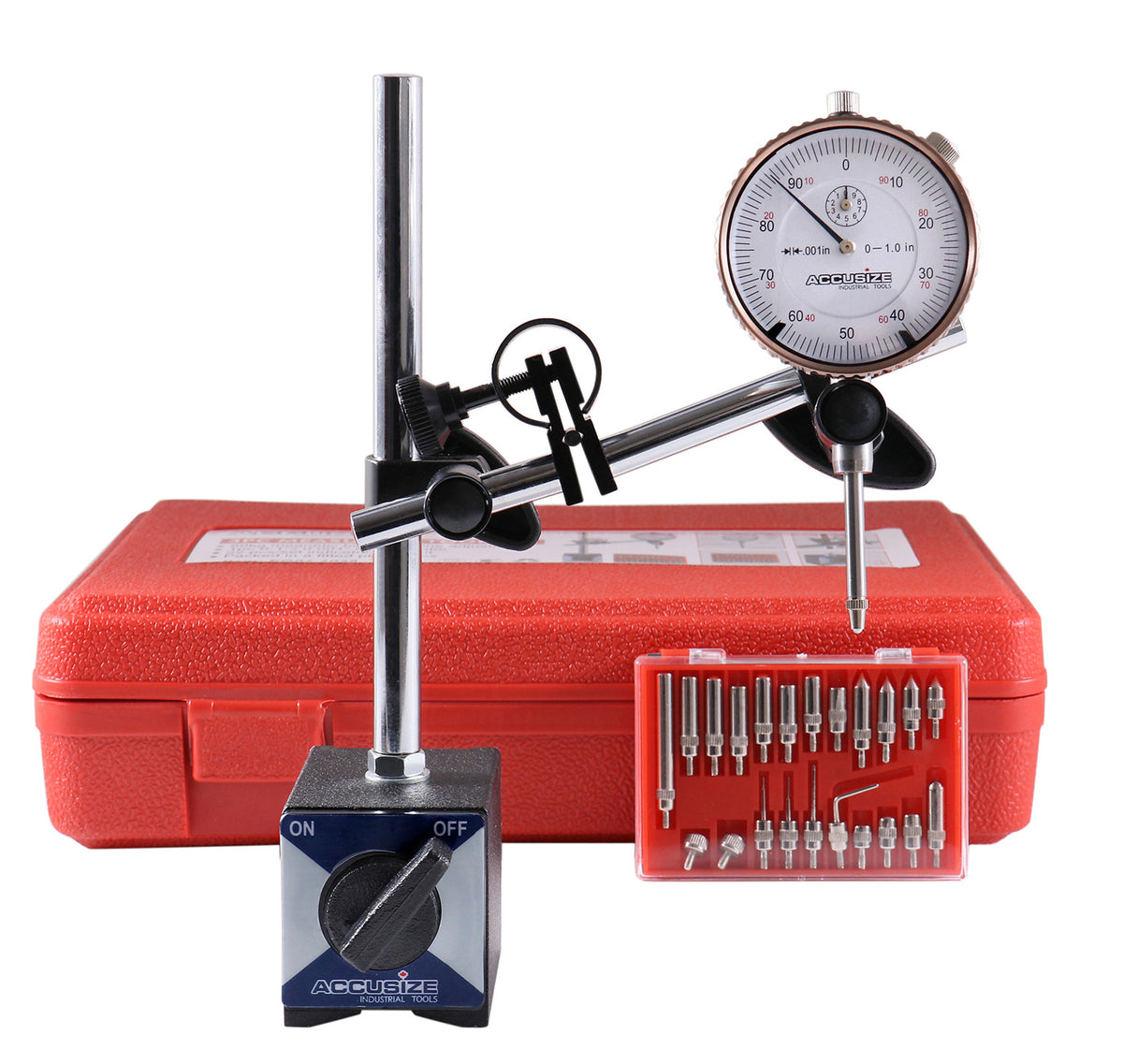 3 Pc Set, 110 Lb Capacity Magnetic Base, 0-1'' by 0.001'' Dial Indicator and 22 Ps Indicator Point Kit, Eg01-1039