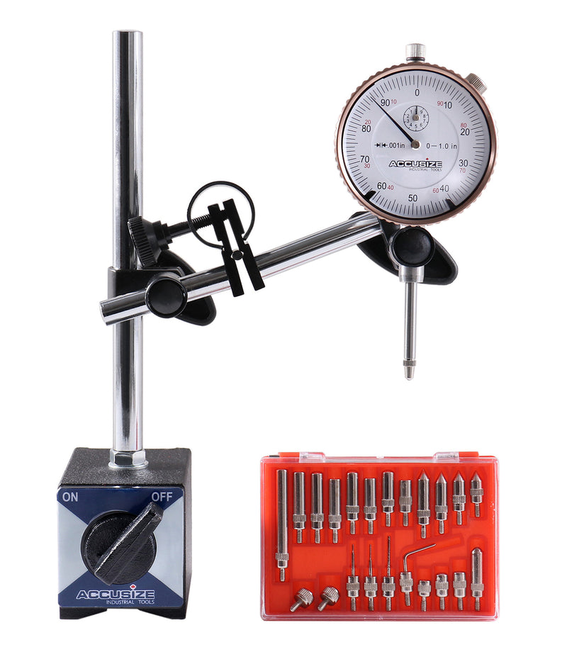 3 Pc Set, 110 Lb Capacity Magnetic Base, 0-1'' by 0.001'' Dial Indicator and 22 Ps Indicator Point Kit, Eg01-1039