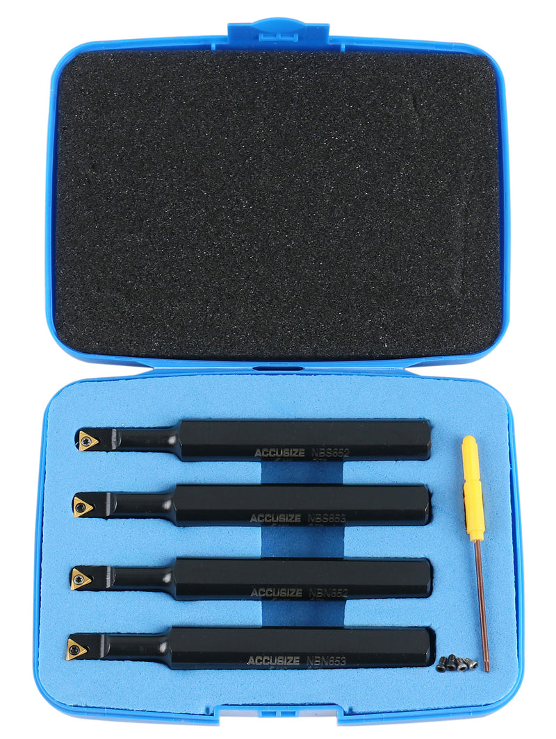 Mini Boring Insert 4pc Indexable Mini Boring Bar Set, 95° & 91° Entry Angle, Carbide TiN