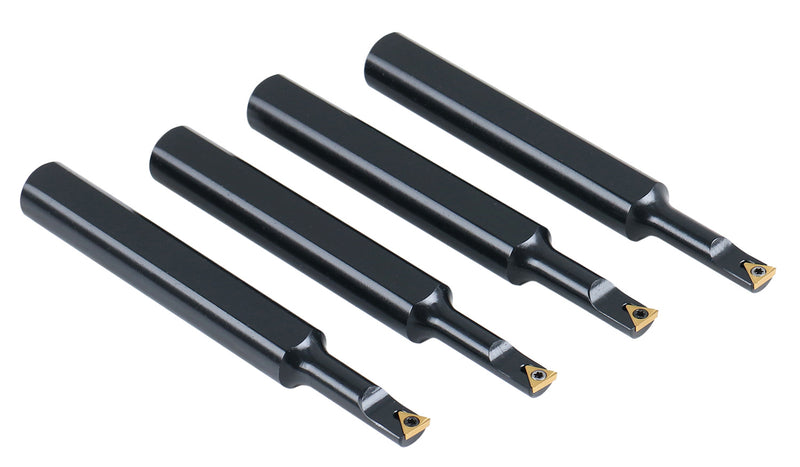 4pc Indexable Mini Boring Bar Set, 95° & 91° Entry Angle, Carbide TiN Coated TCMT520 Inserts, EJ99-2178
