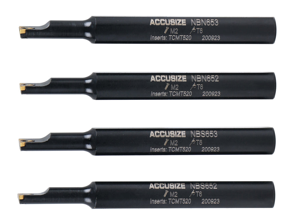 Mini Boring Insert 4pc Indexable Mini Boring Bar Set, 95° & 91° Entry Angle, Carbide TiN