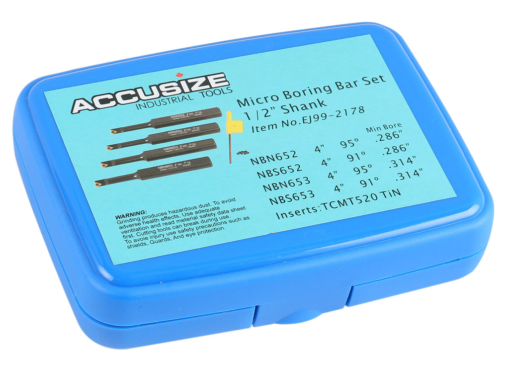 Mini Boring Insert 4pc Indexable Mini Boring Bar Set, 95° & 91° Entry Angle, Carbide TiN