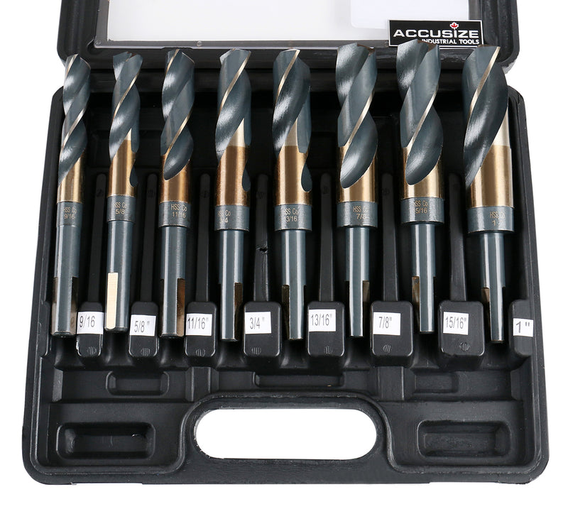 M35 (H.S.S.+5% Cobalt) 1/2" Shank and Drill - 9/16" to 1", Set of 8 Pieces, H516-6507
