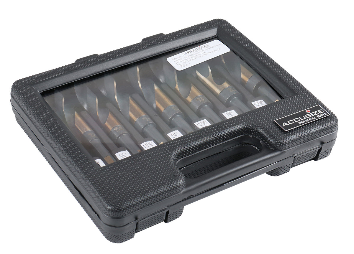 M35 (H.S.S.+5% Cobalt) 1/2" Shank and Drill - 9/16" to 1", Set of 8 Pieces, H516-6507