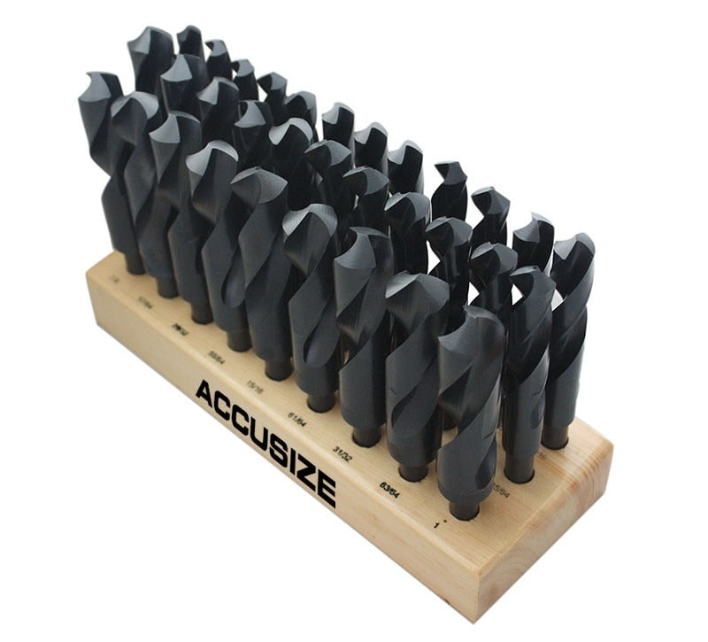 H516-6506, 32 PS/SET HSS 1/2" SHANK S&D DRILL SET 33/64" to 1" by 64THS, 118° POINT
