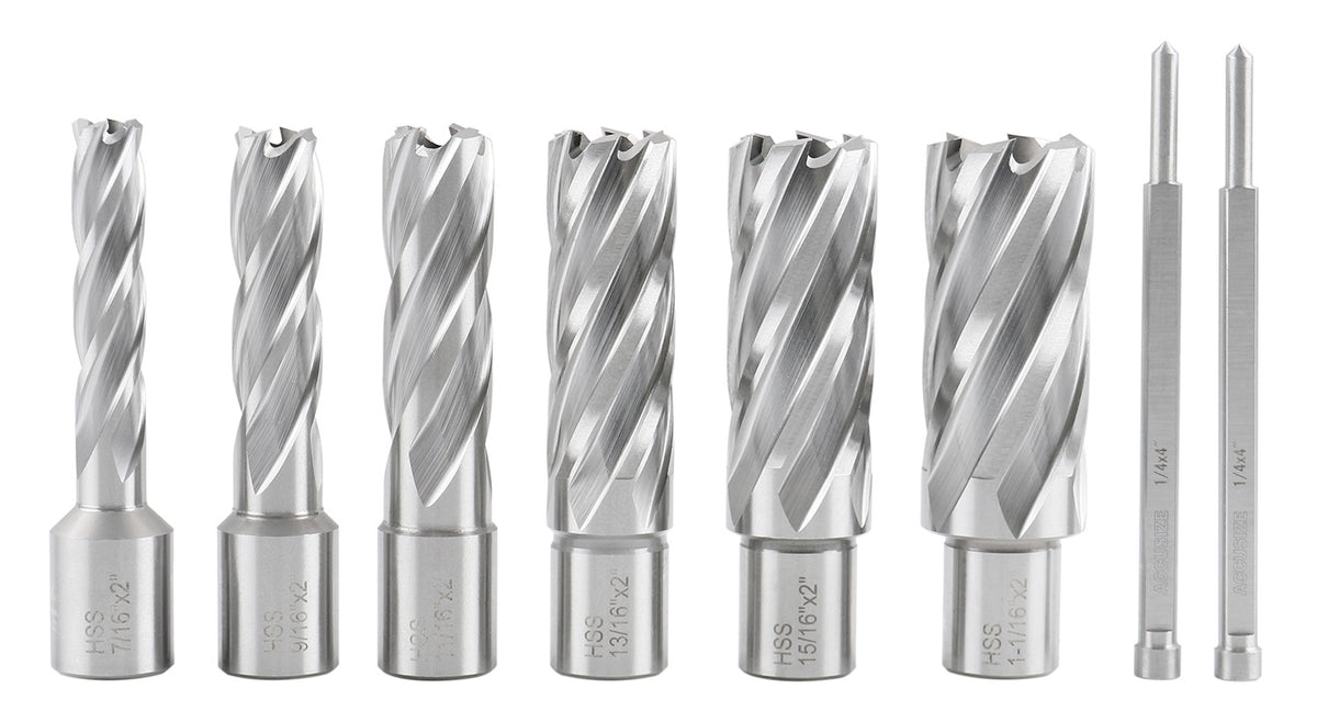 Hss Annular Cutter Set, 2'' Cutting Depth, 7/16'' to 1-1/16'' Slugger Cutter, 8 Pcs/Set, Hcs2-0000