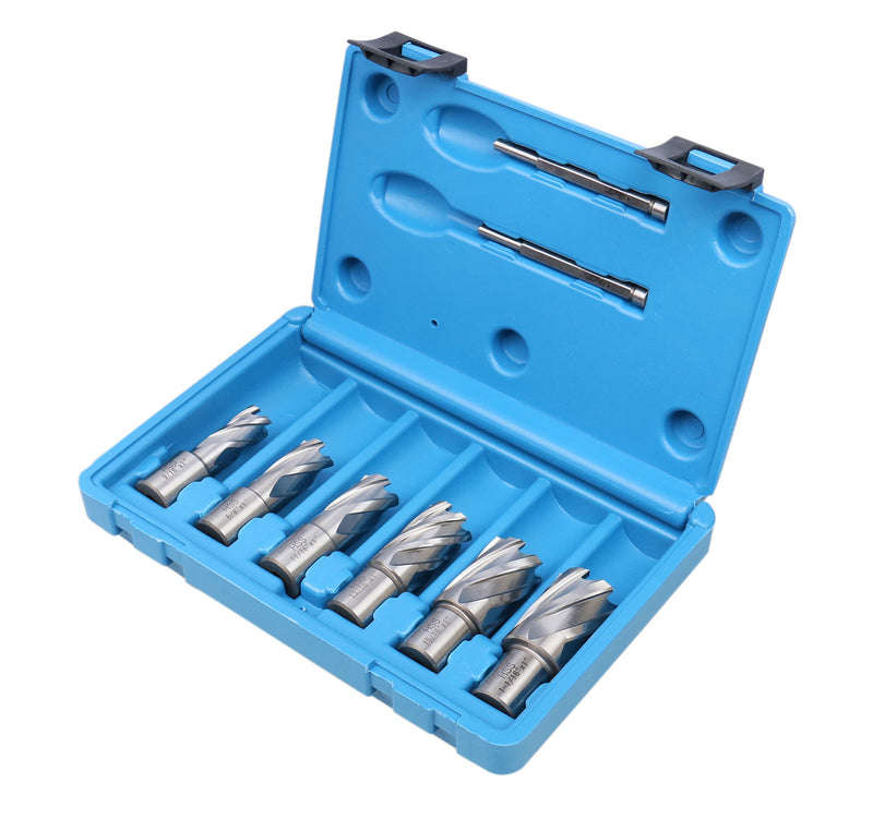 Accusize Industrial Tools 8 Pcs Hss Annular Cutter Set - 1'' Cutting Depth, 9/16'' to 1-1/16'', with Weldon Shank, Hcs3-0000