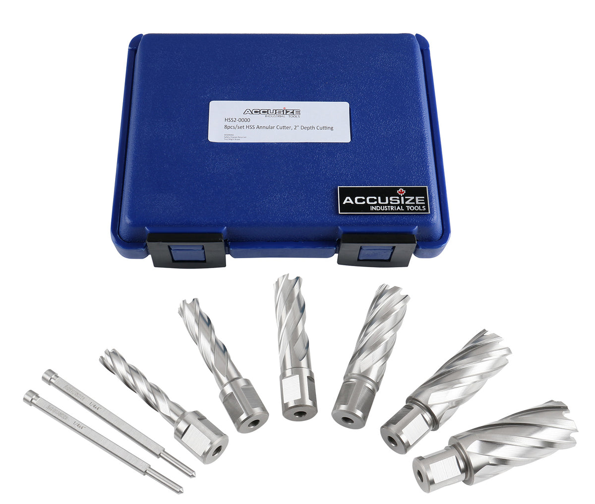 Lot de 8 couteaux annulaires HSS de 2 po de profondeur, 7/16", 9/16", 11/16", 13/16", 15/16", 1-1/16", HCS2-0000