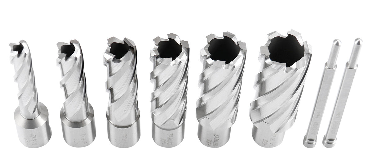 Lot de 8 couteaux annulaires HSS de 2 po de profondeur, 7/16", 9/16", 11/16", 13/16", 15/16", 1-1/16", HCS2-0000