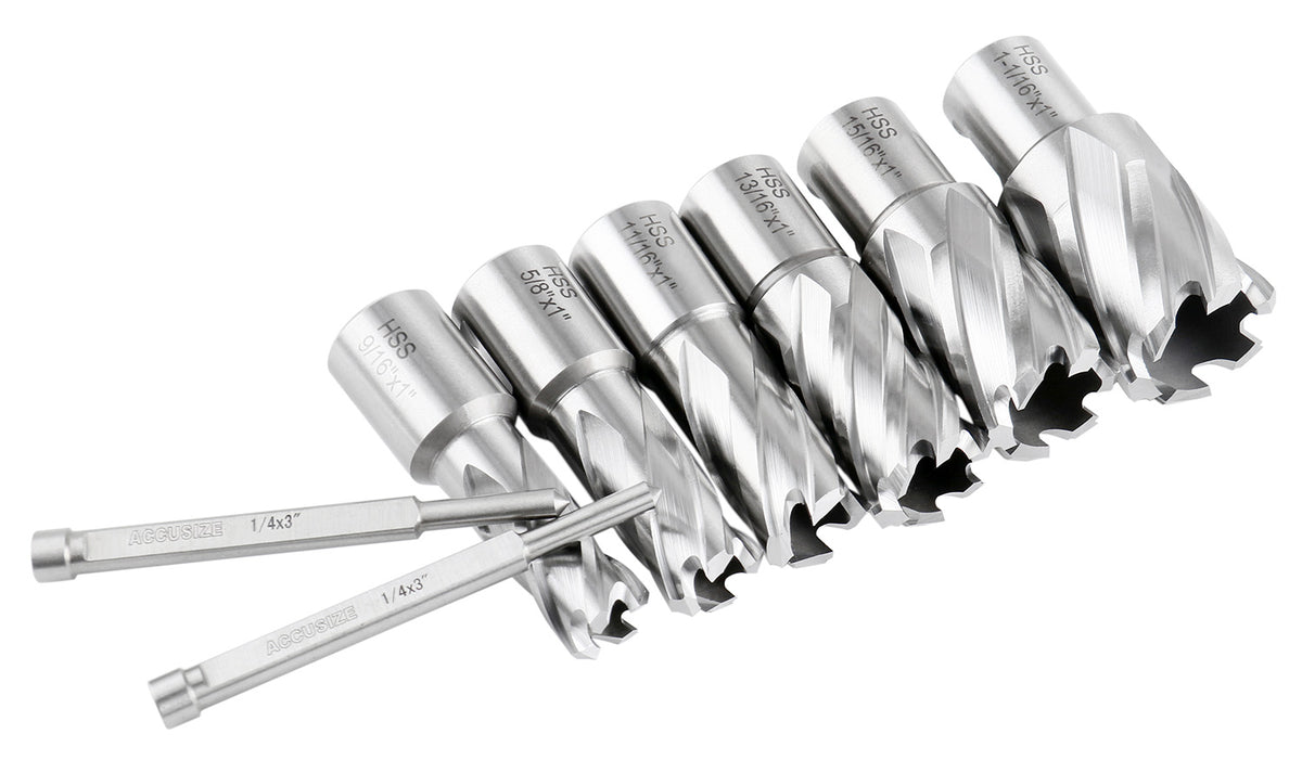 Jeu de 8 couteaux annulaires HSS de 1 po Profondeur, 9/16", 5/8", 11/16", 13/16", 15/16", 1-1/16", HCS3-0000