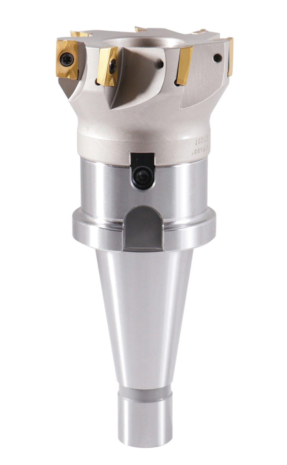 3" Dia.  7 FLute, 90° Square Shoulder Indexable Face Mill with 7pc APKT1604 Inserts Installed with ISO40 Face Mill Holder, #IS40-4518