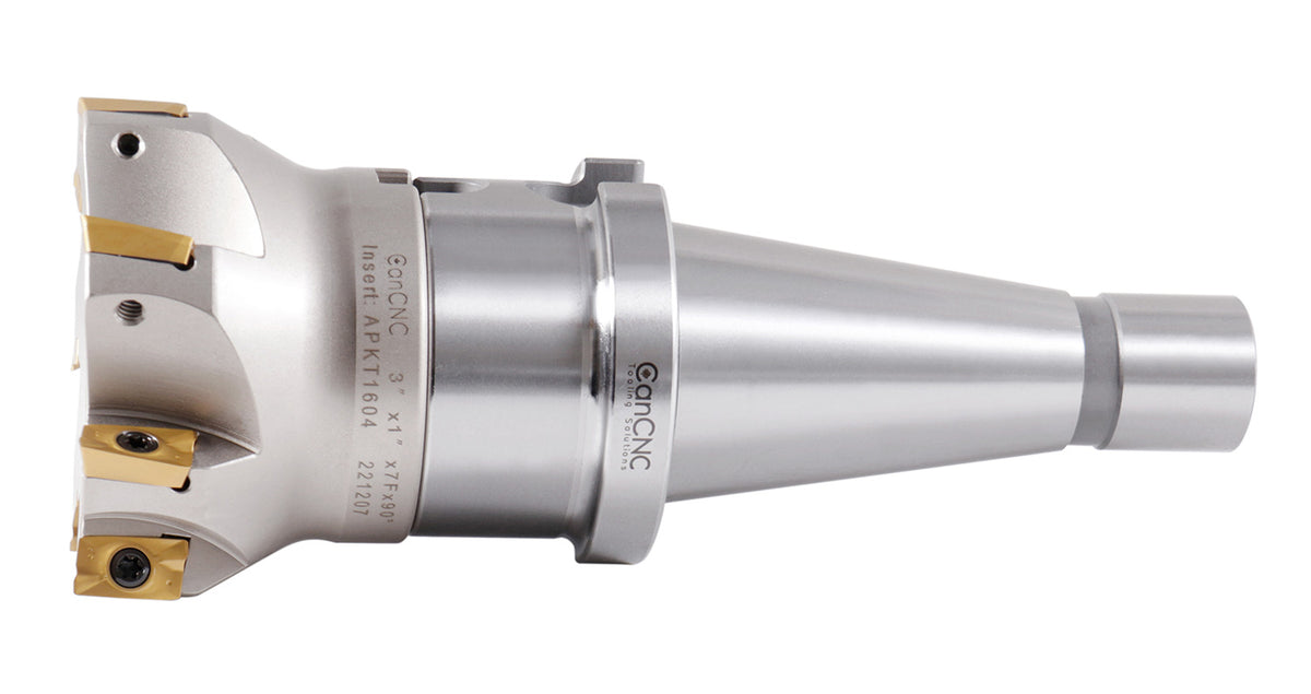 3" Dia.  7 FLute, 90° Square Shoulder Indexable Face Mill with 7pc APKT1604 Inserts Installed with ISO40 Face Mill Holder, #IS40-4518