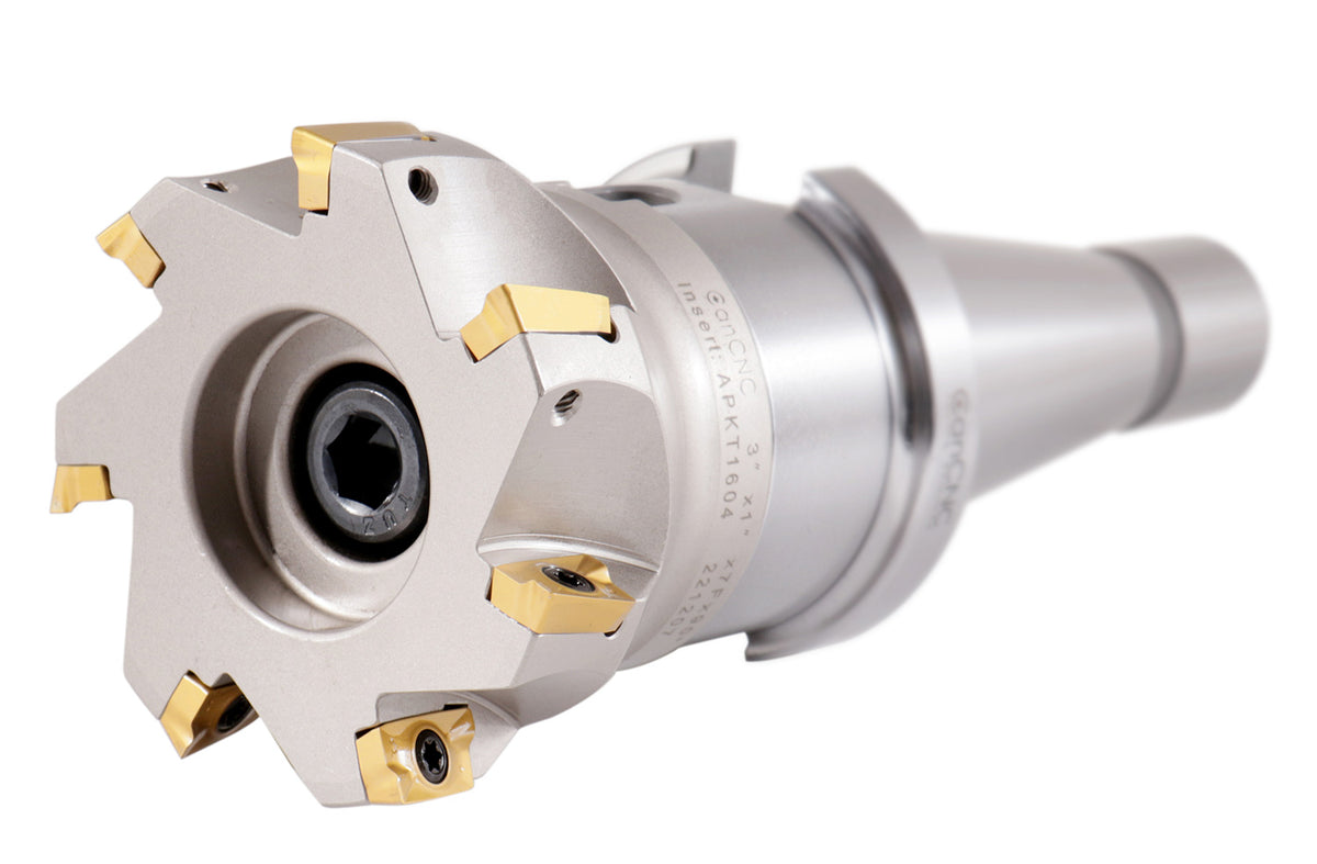3" Dia.  7 FLute, 90° Square Shoulder Indexable Face Mill with 7pc APKT1604 Inserts Installed with ISO40 Face Mill Holder, #IS40-4518