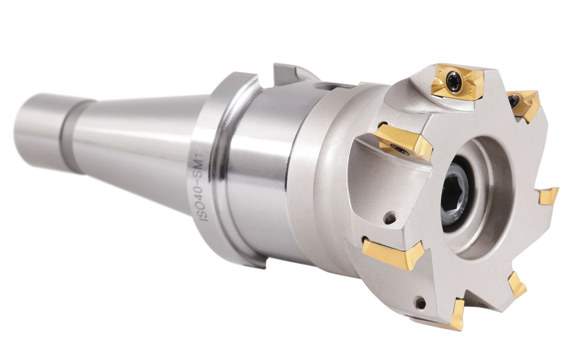 3" Dia.  7 FLute, 90° Square Shoulder Indexable Face Mill with 7pc APKT1604 Inserts Installed with ISO40 Face Mill Holder, #IS40-4518