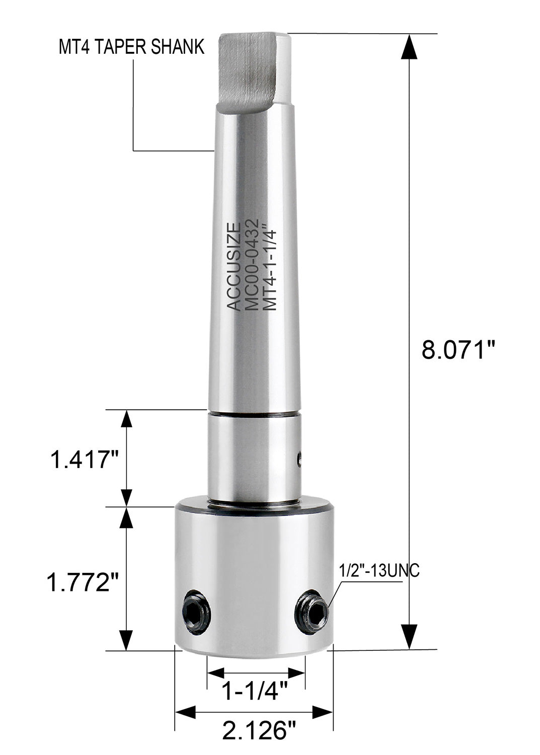 Magnetic Drill Annular Cutter Arbor Mt4 to 1-1/4'' Weldon Shank, Mc00-0432