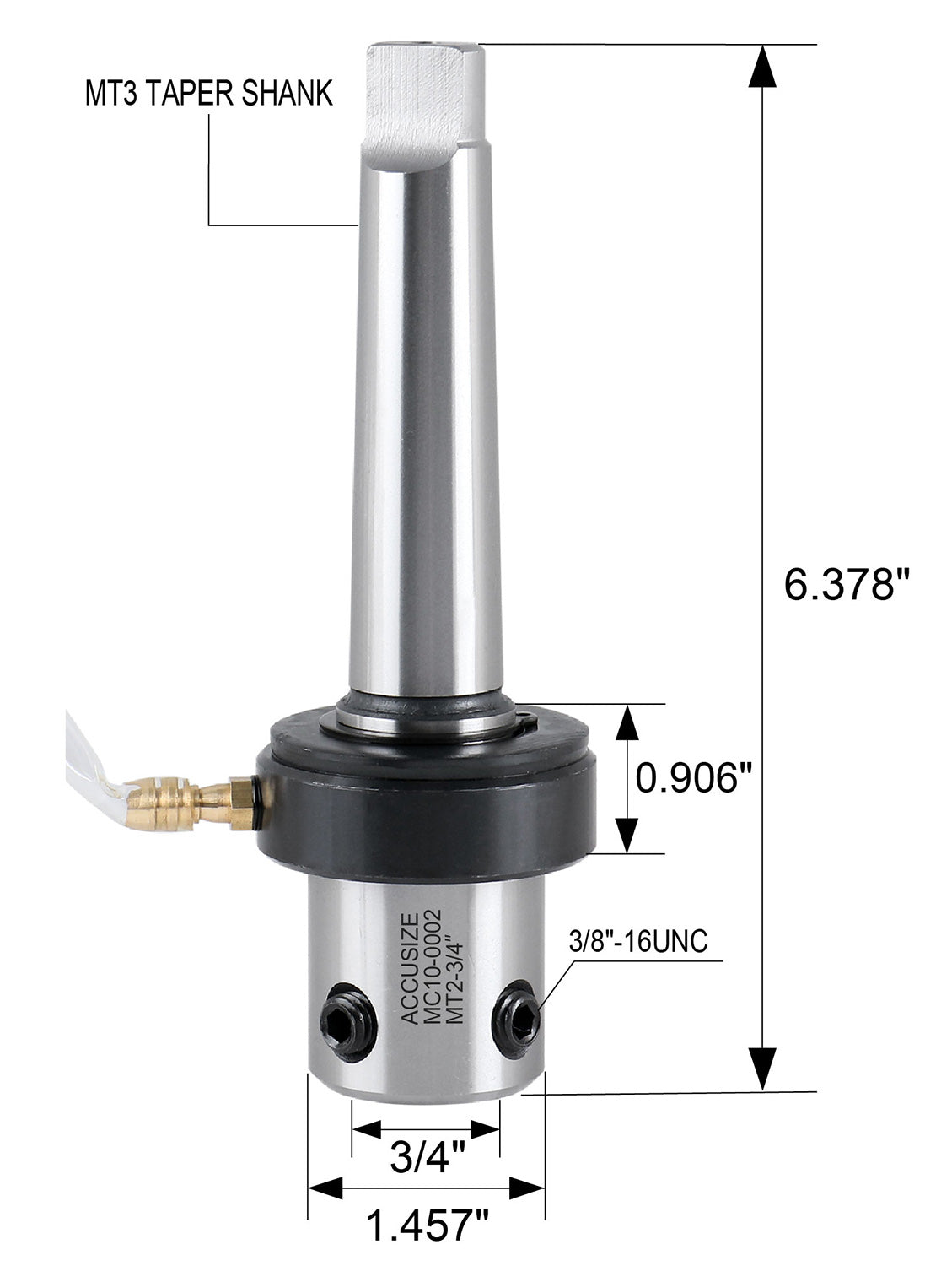 Mt3 to 3/4'' Weldon Shank, Annular Cutter Arbor with Coolant System for Drill- Use Annular Cutter on Drill Press, Mc10-0003