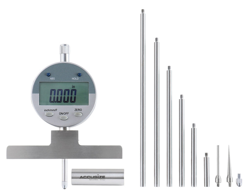 '- 0-22 inch Electronic Digital Depth Gauge, Inch/Metric/Fractional, 2 Extra Points for Small Hole Applications, P103-0188
