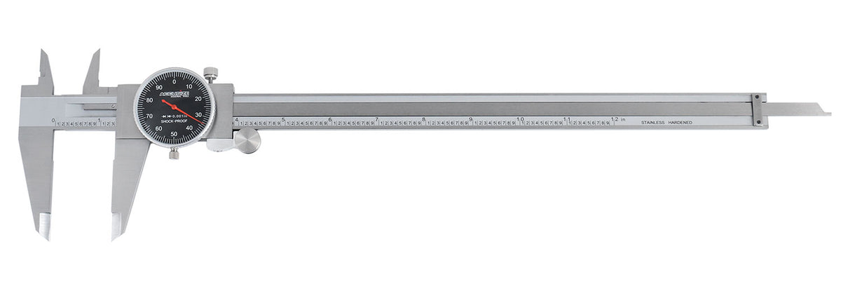 0-12'' by 0.001'' Black Face, Red Needle, Dial Caliper Stainless Steel in Fitted Box, P920-B212