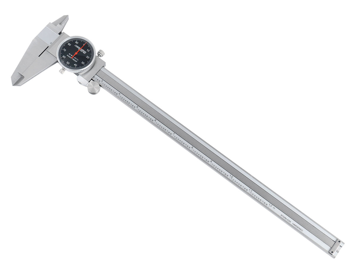 0-12'' by 0.001'' Black Face, Red Needle, Dial Caliper Stainless Steel in Fitted Box, P920-B212