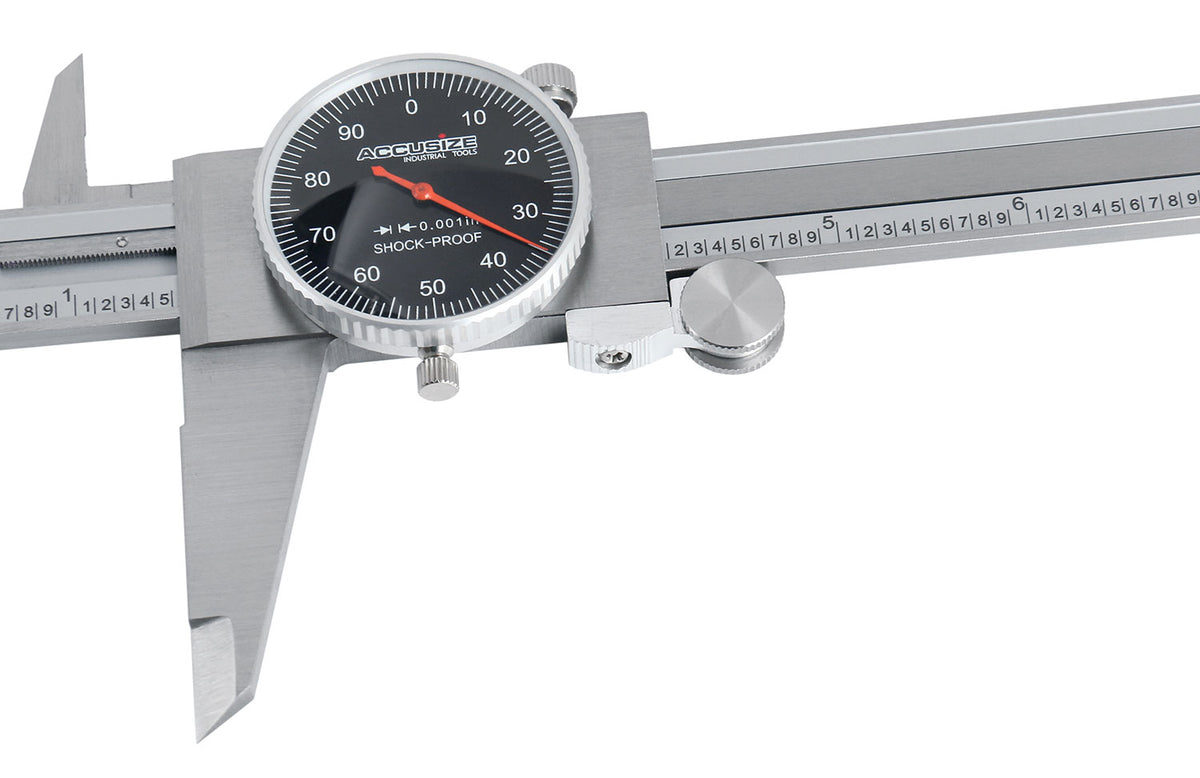 0-12'' by 0.001'' Black Face, Red Needle, Dial Caliper Stainless Steel in Fitted Box, P920-B212