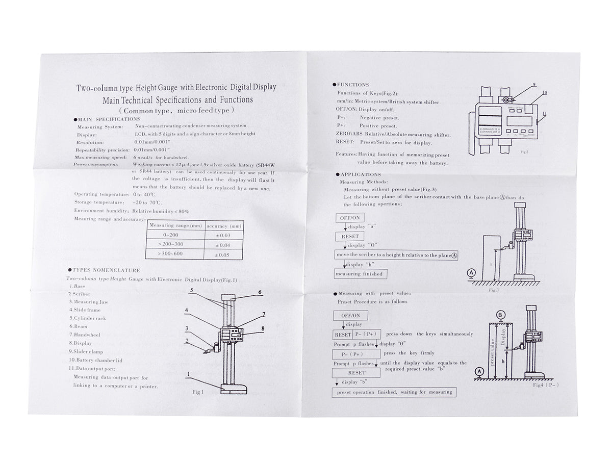 0-24''/0-600 mm by 0.001'' Electronic Digital Double Beam Height Gage, Edbh-0024