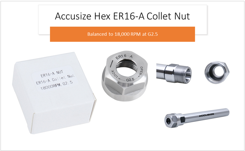 Hex ER16 Collet Nut, Slotted ER32 & ER40 Collet Nut, Balanced to 20,000 RPM at G2.5