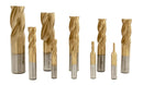 Fraises d'extrémité H.S.S., revêtues d'étain, 4 cannelures