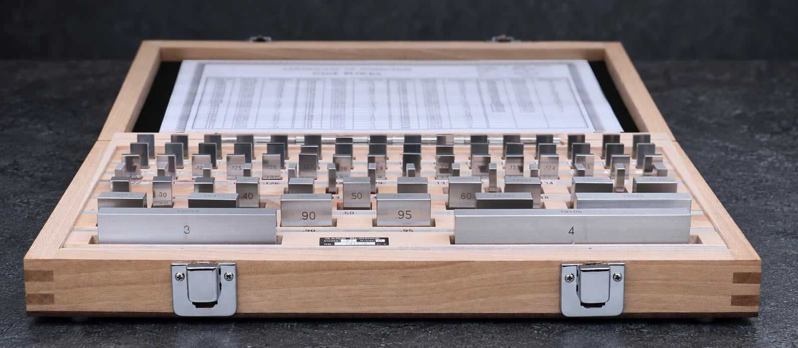 Accusize fitted solid wood gage block case construction and protective storage